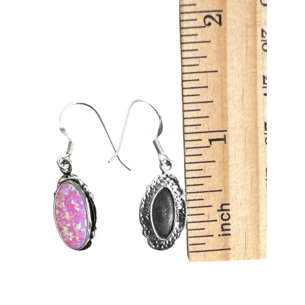 Pink lab Opal Solid 925 Sterling Silver Earrings